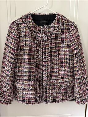 Ann Taylor Pink Multi Tweed Cropped Jacket